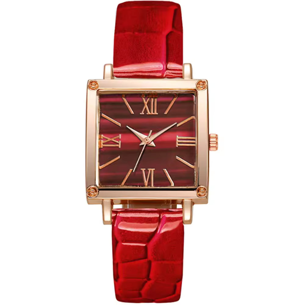 Quartz Watch with Bamboo Pattern Dial, Square Wrist Watches – image 10