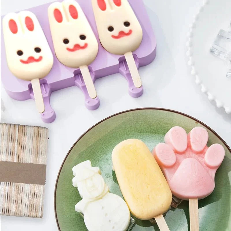 Silicone Ice Lolly Moulds with Handles, Reusable Popsicle Moulds
