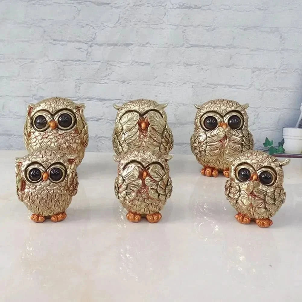 Owl Statue Antique Gold, Gold Ornaments for Shelf – image 4