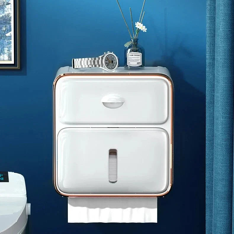 Toilet Roll Holder Wall Mounted, Waterproof Toilet Paper Holder, Space Saving Loo Roll Holder for Small Bathroom Storage_14