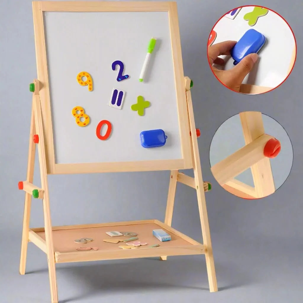 Childrens Easel, Height Adjustable Folding Wooden Art Easel