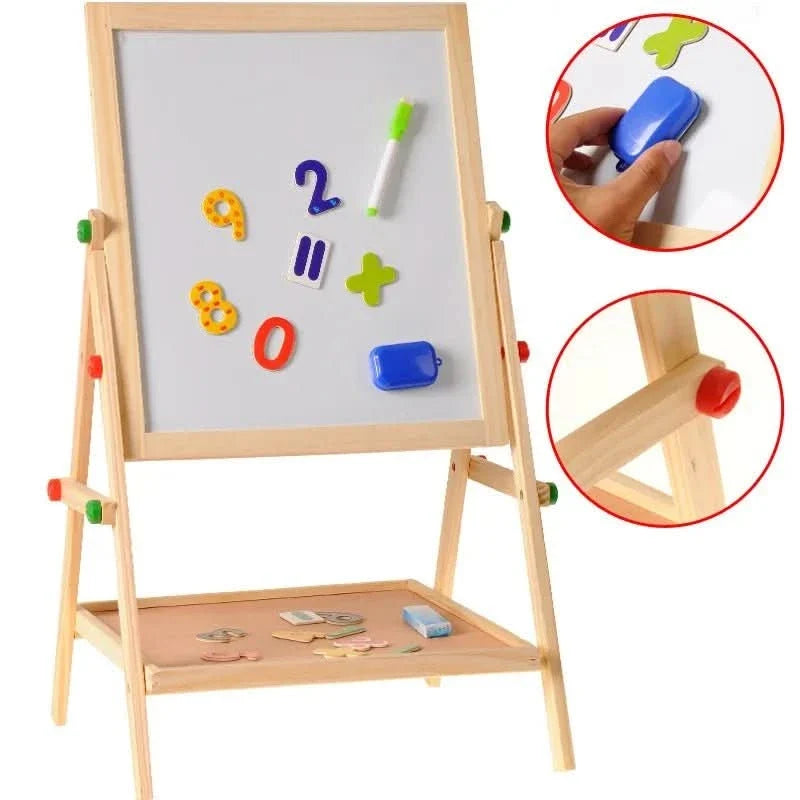 Childrens Easel, Double Sided Whiteboard and Chalkboard Easel with Wooden Frame – image 6