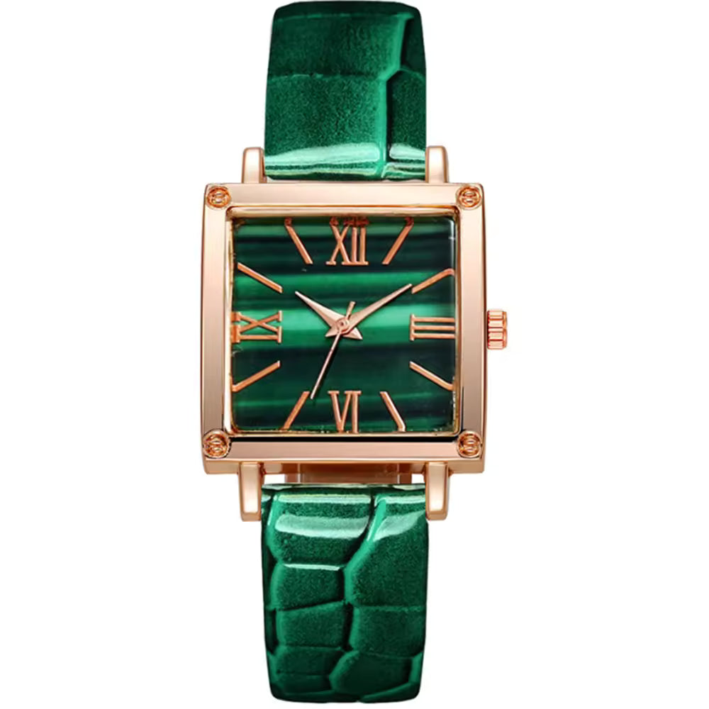 Quartz Watch with Bamboo Pattern Dial, Square Wrist Watches – image 8