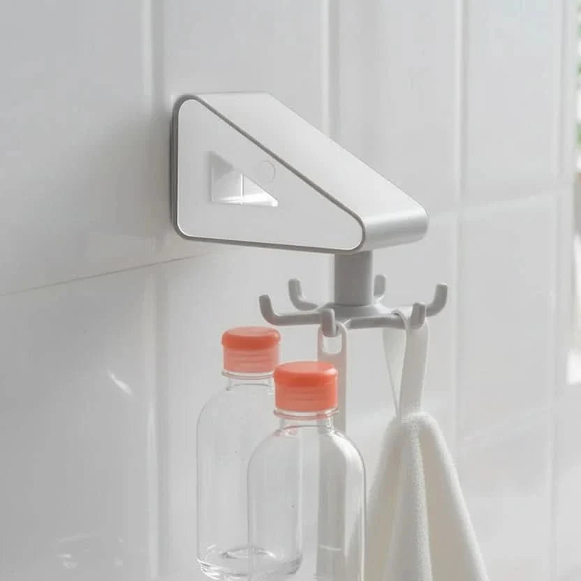 Wall Hook for Kitchen with 360 Degree Rotation, Adhesive or Suction Hook for Utensils, Drill Free Tea Towel Holder