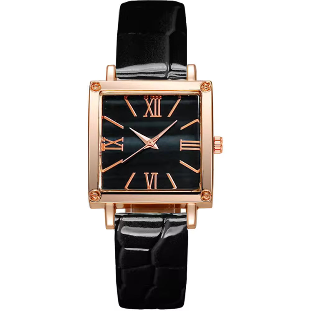 Quartz Watch with Bamboo Pattern Dial, Slim Analogue Watch with Vegan Leather Strap – image 7