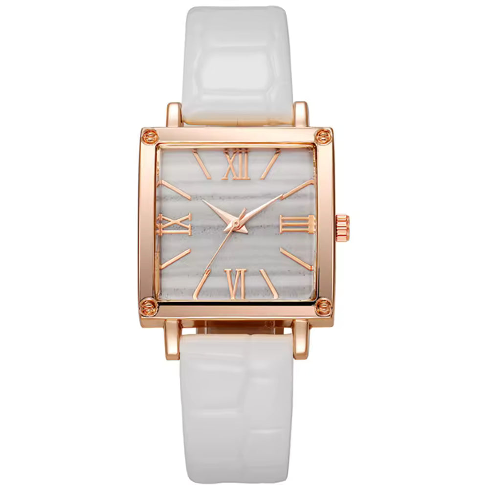 Quartz Watch with Bamboo Pattern Dial, Slim Analogue Watch with Vegan Leather Strap – image 11