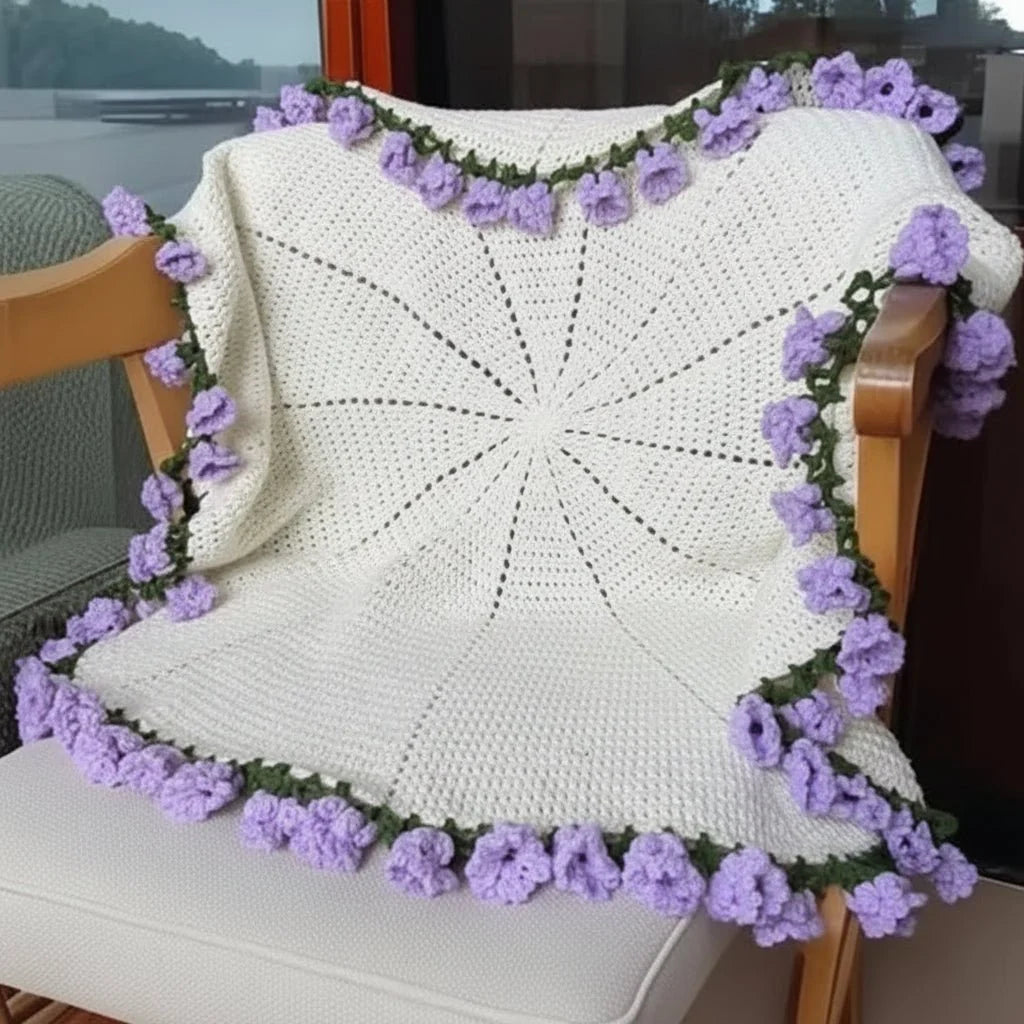 Throw Blanket with Rose Pattern, Handmade Sofa Blanket for Home Decor – image 6