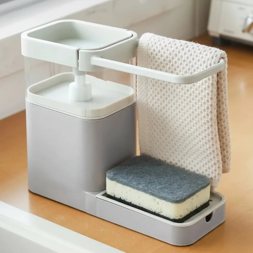 Washing Up Brush with Soap Dispenser, Soap Dispensing Dish Brush with Holder, Kitchen Sink Accessories, Kitchen Gadgets