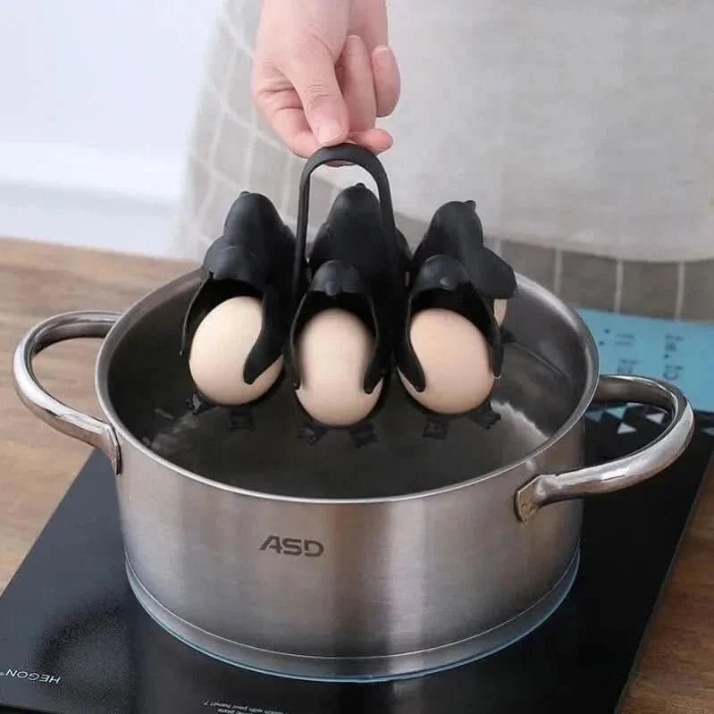 Egg Cooker Heat Resistant with 6 Egg Compartments, Penguin Egg Cooker for Breakfast