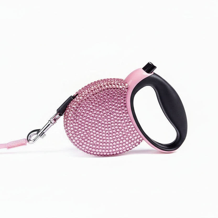 Retractable Dog Lead 3 m with Rhinestones, Extendable Dog Lead for Small Dogs, Cat Lead in Blue or Pink_05