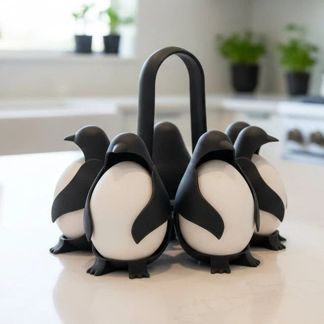 Egg Cooker Heat Resistant with 6 Egg Compartments, Penguin Egg Cooker for Breakfast, Cute Kitchen Gadgets