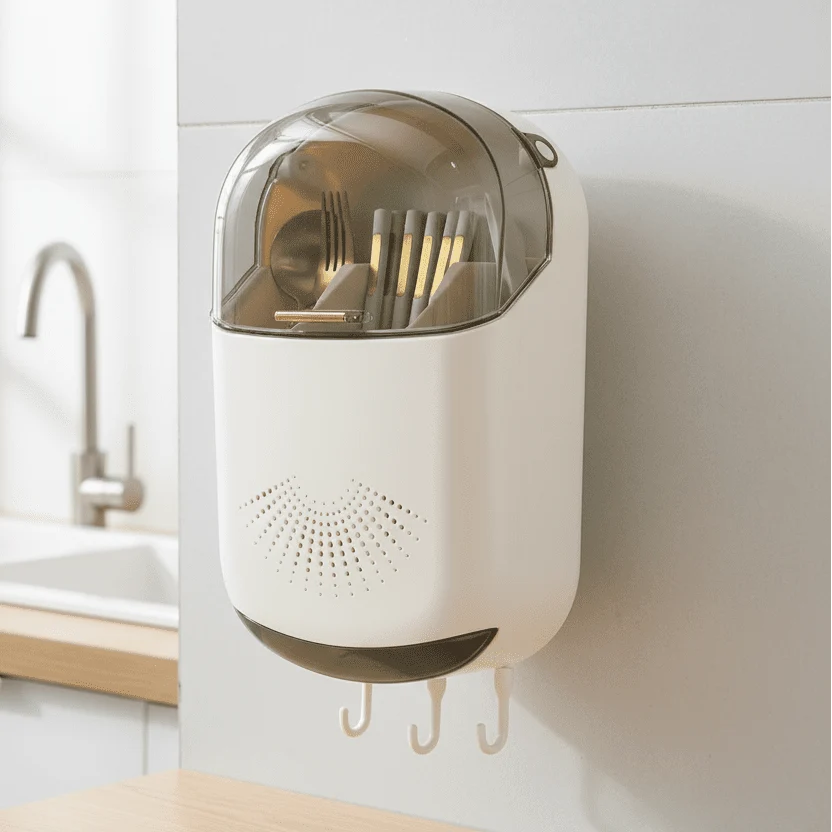Utensil Holder Wall Mounted, Cutlery Holder with Vents, Kitchen Tool Holder for Chopsticks and Spoons, Kitchen Storage_00