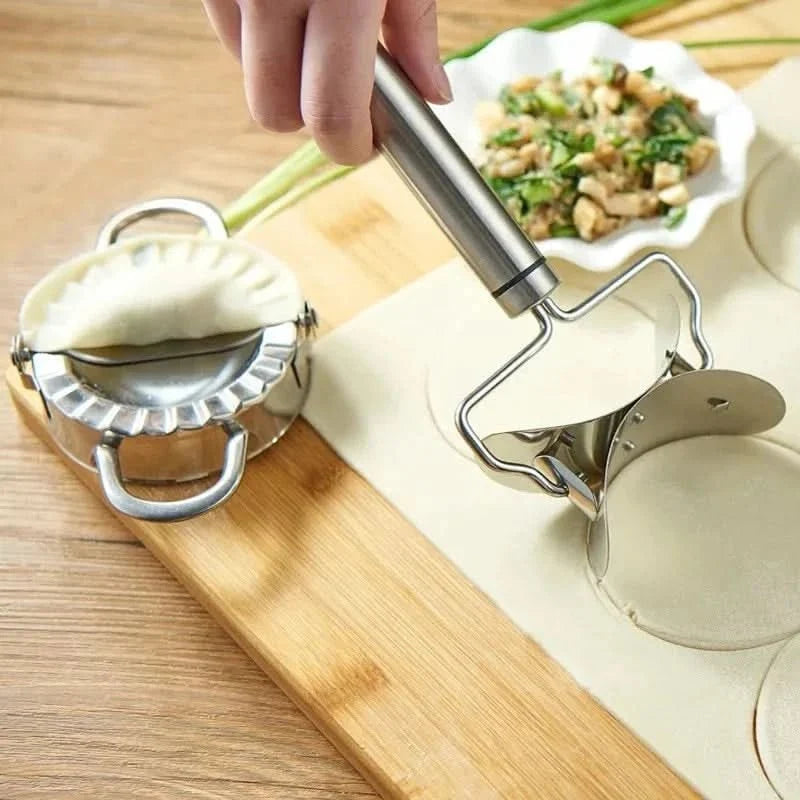Stainless Steel Dumpling Maker with Handle, Ravioli Maker and Pasty Maker with Rolling Function
