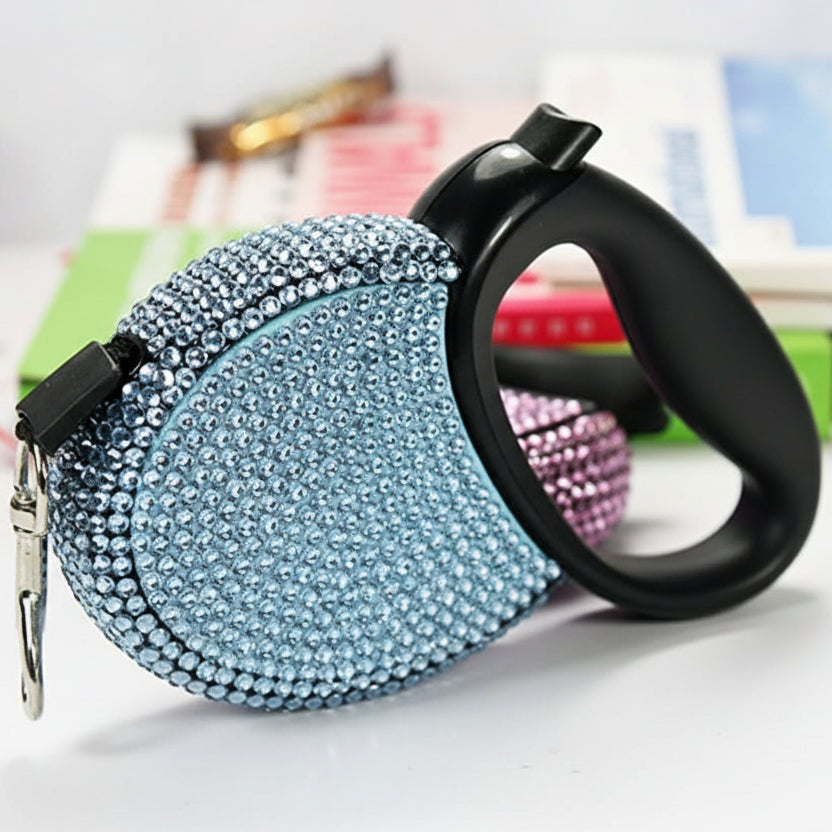 Retractable Dog Lead 3 m with Rhinestones, Extendable Dog Lead for Small Dogs, Cat Lead in Blue or Pink_03