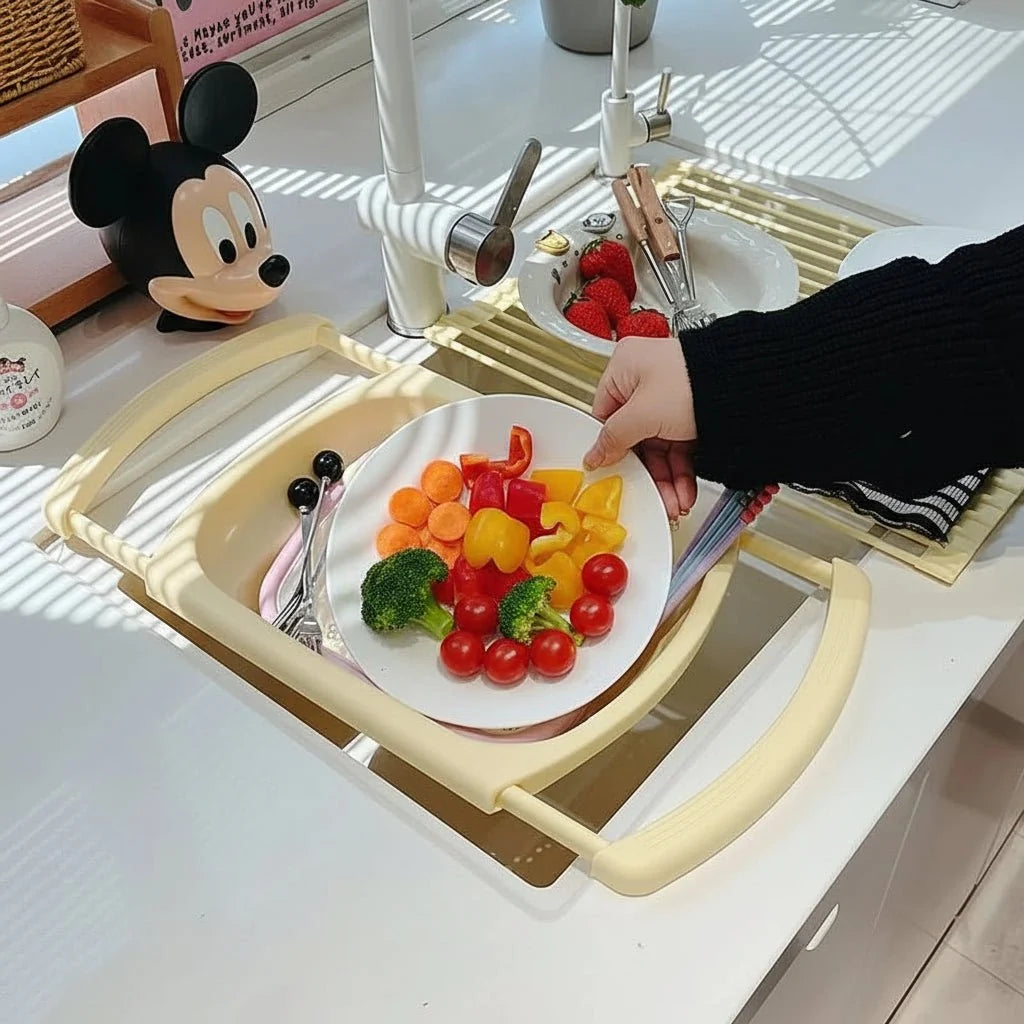 Kitchen Sink Organiser, Kitchen Sink Caddies with Drip Tray, Foldable Sink Tidy, Sponge Holder for Brushes and Utensils_01