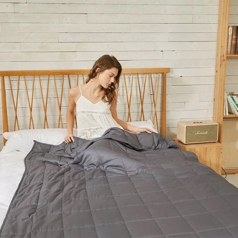 Weighted Blanket with Glass Beads, Breathable Cotton Weighted Blanket for Summer and Winter