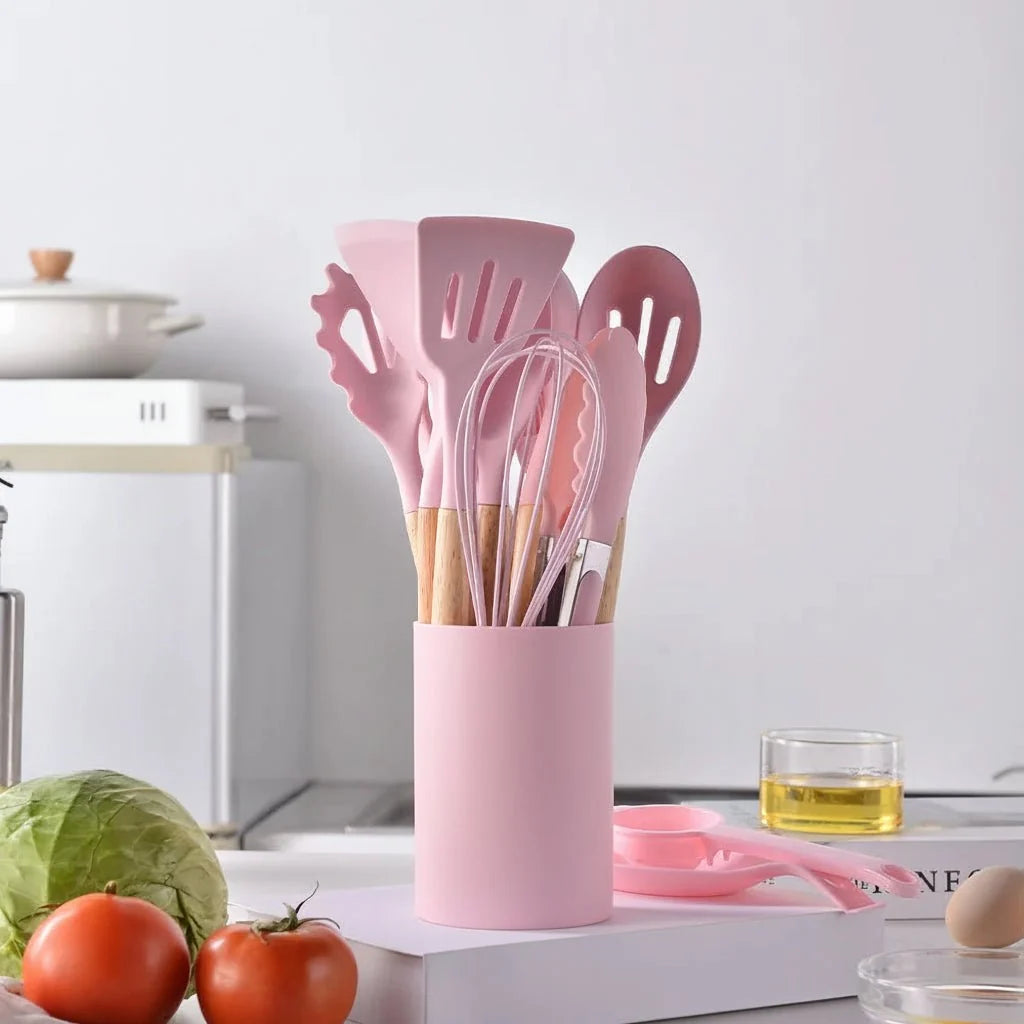 Kitchen Utensils Set 14 Piece, Silicone Kitchen Utensil Set with Wooden Handles, Cooking Utensils, Silicone Spatula_10