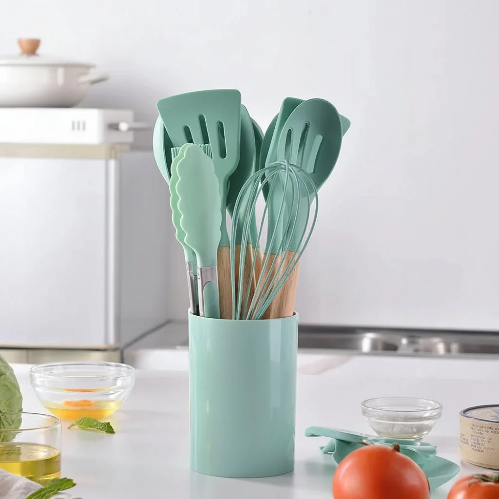 Kitchen Utensils Set 14 Piece, Silicone Kitchen Utensil Set with Wooden Handles, Cooking Utensils, Silicone Spatula_11
