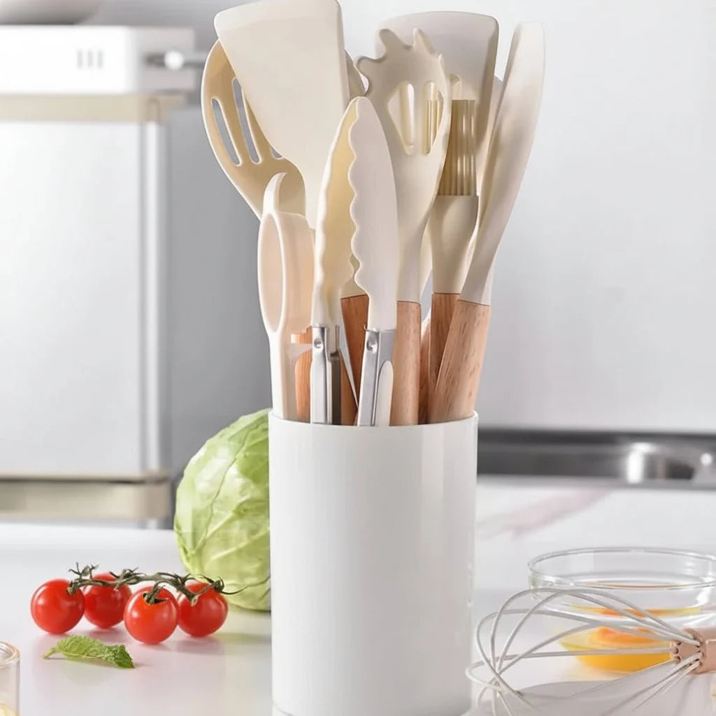 Kitchen Utensils Set 14 Piece, Silicone Kitchen Utensil Set with Wooden Handles, Cooking Utensils, Silicone Spatula_12