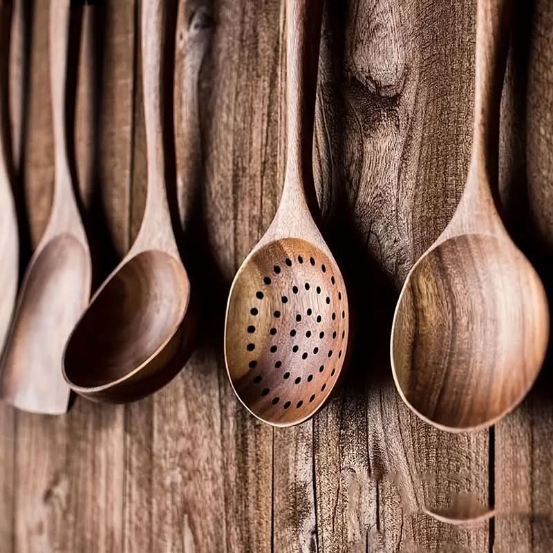 Teak Wooden Kitchen Utensil Set, Skimmer and Fish Slice – image 4