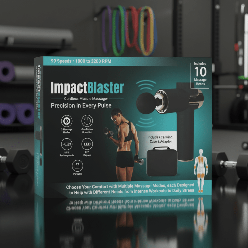 Wireless Massage Gun, Deep Tissue Massager with 4 Heads, Back Massager, Neck Massager for Shoulders and Legs