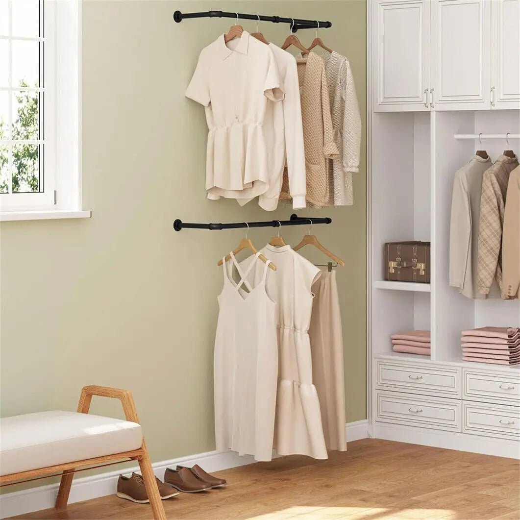 Clothes Rail Wall Mounted, Industrial Heavy Duty Clothes Rail in Black Steel Pipe – image 4