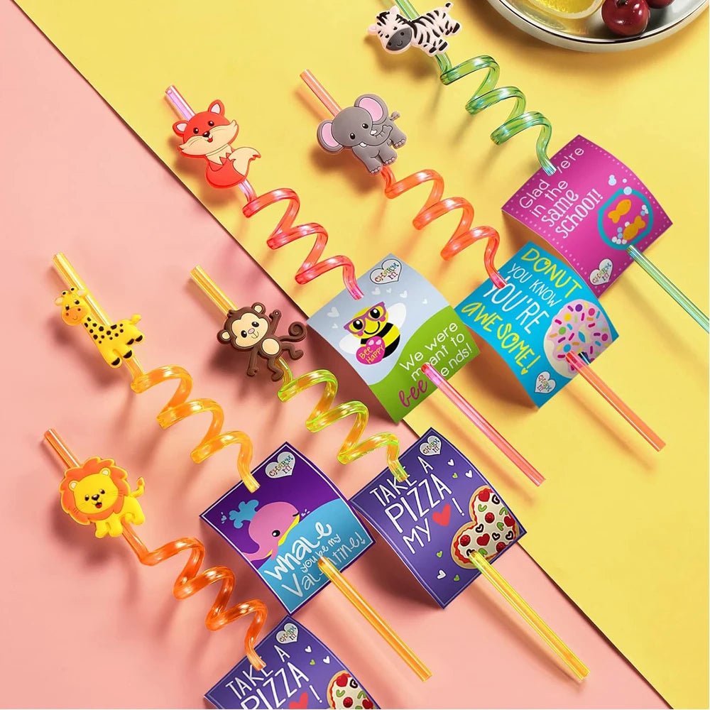 Reusable Plastic Straws with Cleaning Brush, Animal Drinking Straws 8 Pack, Birthday Party Supplies for Kids – image 4
