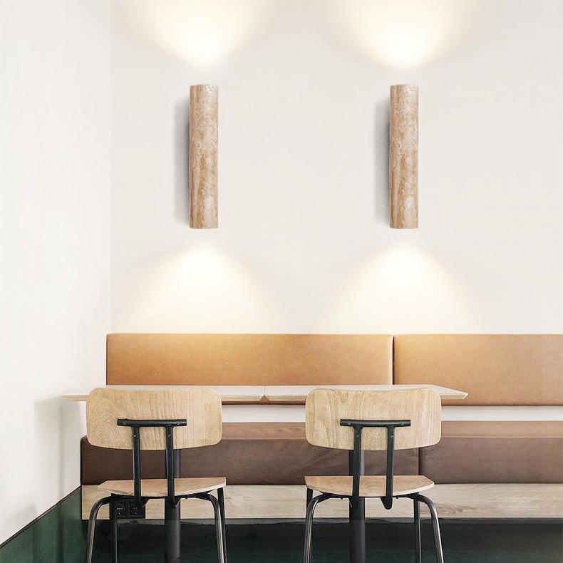 Japandi Collection | LED Wall Sconce Lighting with Beige Travertine & Wood Base | Modern Minimalist Design for Soft Ambient Illumination 2