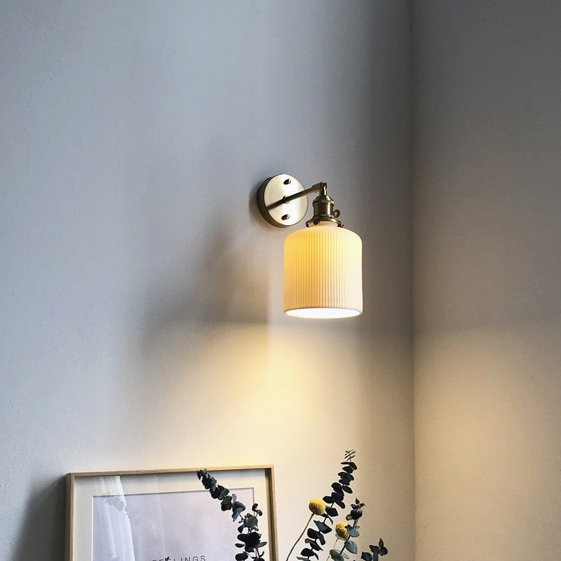 Juno Wall Sconce | Brass and Pleated Glass Design, Adjustable Height 2