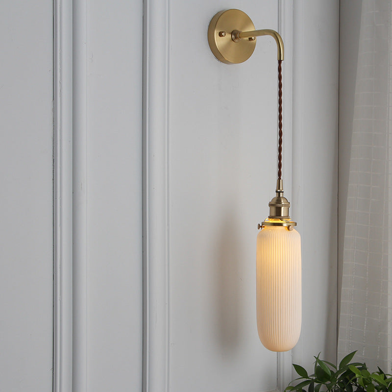Juno Wall Sconce | Brass and Pleated Glass Design, Adjustable Height 3