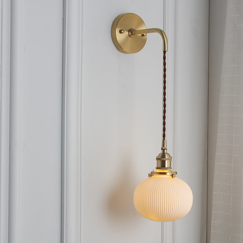 Juno Wall Sconce | Brass and Pleated Glass Design, Adjustable Height 4