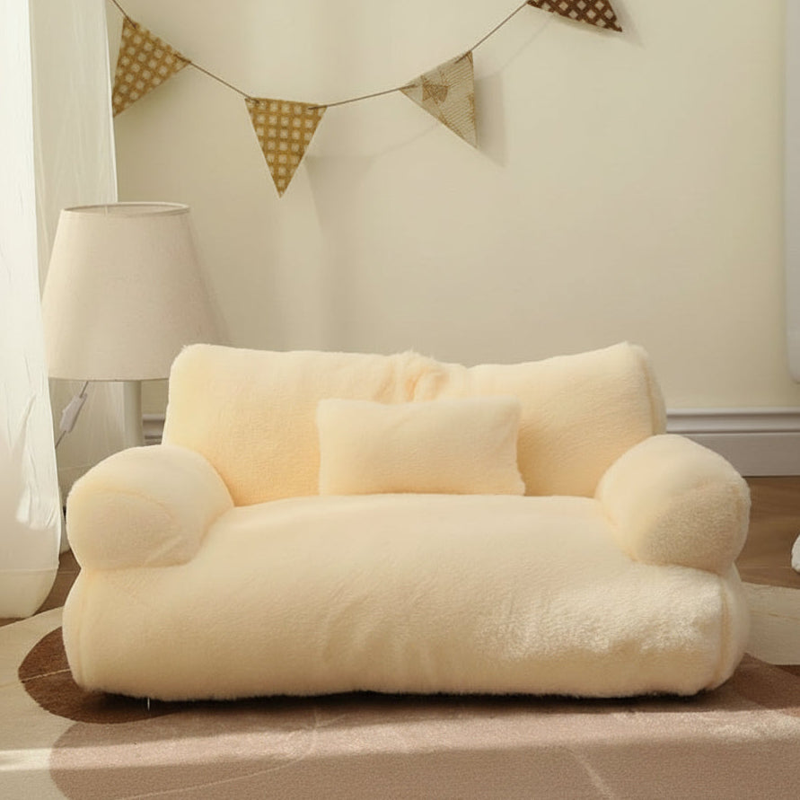 Dog Sofa Bed with Raised Edge, Washable Dog Bed with Removable Cover, Fluffy Cat Bed, Cat Sofa with Headrest