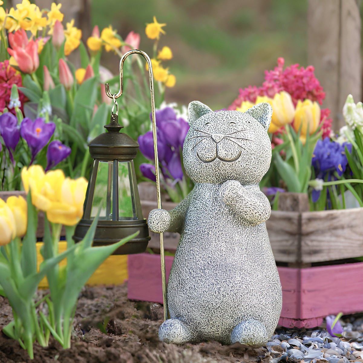 Solar Cat Statue, Solar Garden Lights with Warm LED Glow
