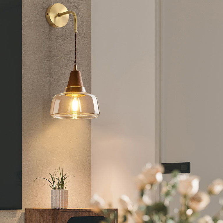 KiyoshiLight | Modern Elegant Glass Cone Wall Sconce Lamp with Walnut Accent 5