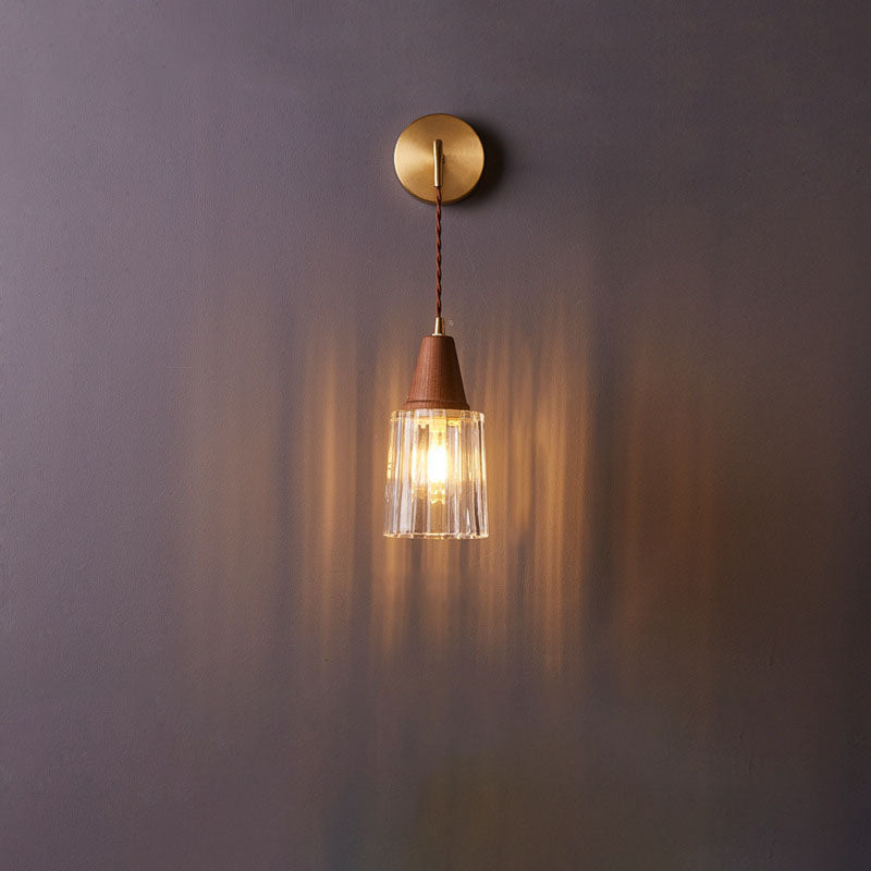 KiyoshiLight | Modern Elegant Glass Cone Wall Sconce Lamp with Walnut Accent 7