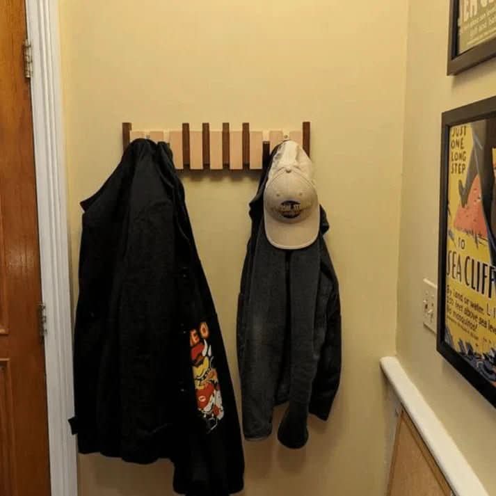 Coat Rack Wall Mounted, Wooden Wall Coat Rack with Folding Hooks in Piano Design, Wall Hooks for Coats, Hallway Storage_05