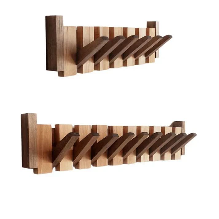 Coat Rack Wall Mounted, Wooden Wall Coat Rack with Folding Hooks in Piano Design, Wall Hooks for Coats, Hallway Storage_07