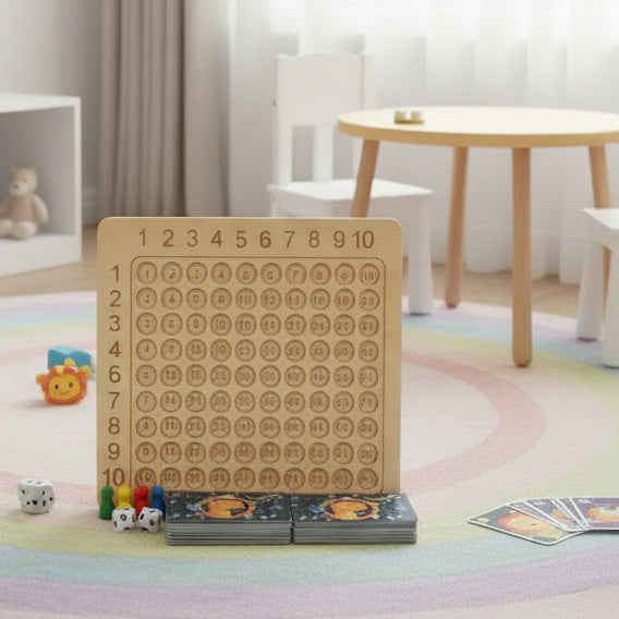 Maths Learning Game, Wooden Toys for Counting and Numbers with 2 Dice and 100 Cards