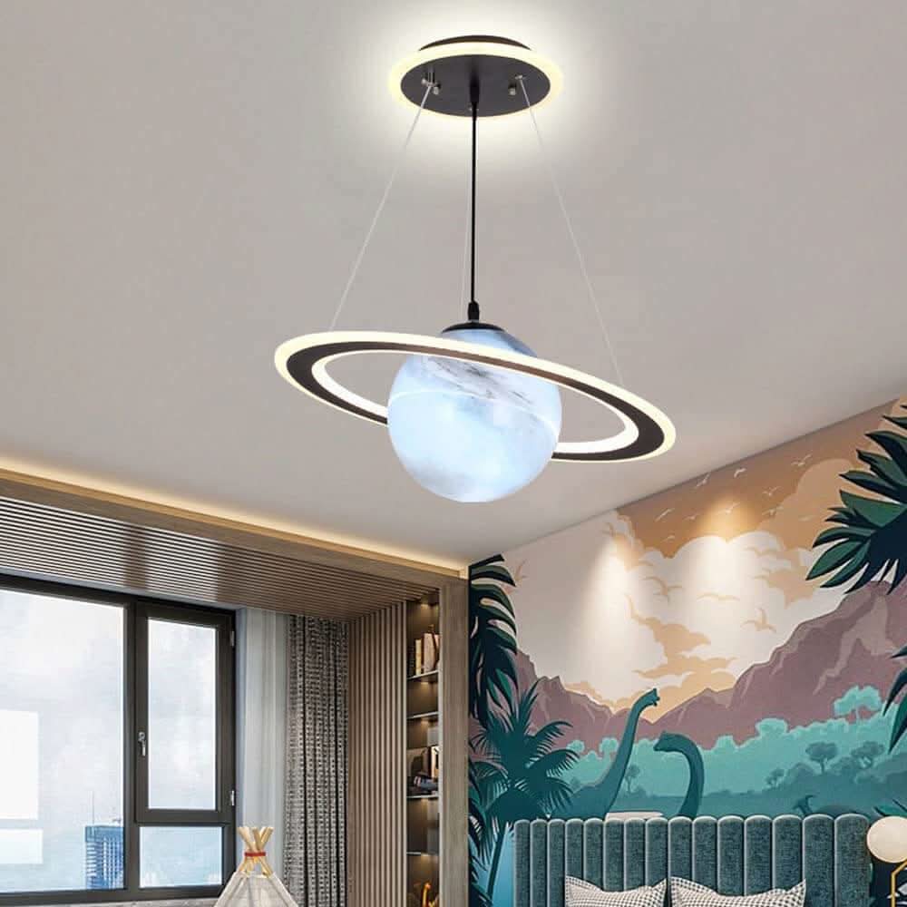 Planet Ceiling Light for Kids Bedroom, LED Pendant Light in Space Design, Nursery Lamp with Astronaut Option