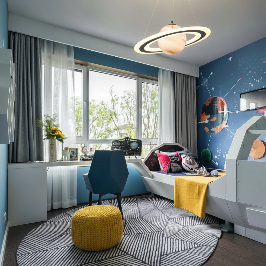Planet Ceiling Light for Kids Bedroom, LED Pendant Light in Space Design