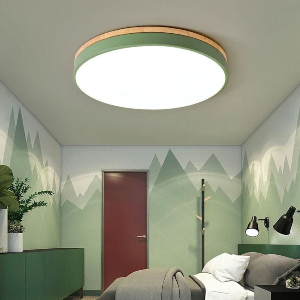 Ceiling Lights, Flush Ceiling Light Fitting in Wood and Metal, Wooden Ceiling Light for Bedroom, Kitchen Lighting_02