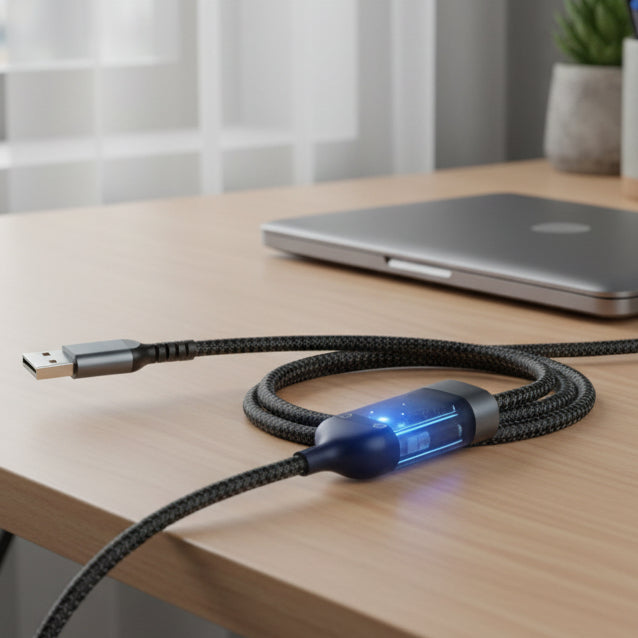 USB C Cable, Lightning Cable, 3 in 1 iPhone Charging Cable with Micro USB, Transparent LED Light Up Fast Charging Lead