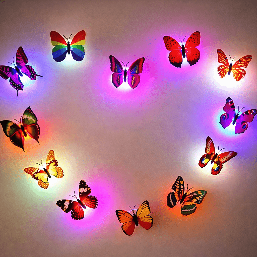 3D Butterfly Wall Stickers with LED, 12 Wall Butterflies, Childrens Bedroom Wall Stickers, Butterfly Decorations
