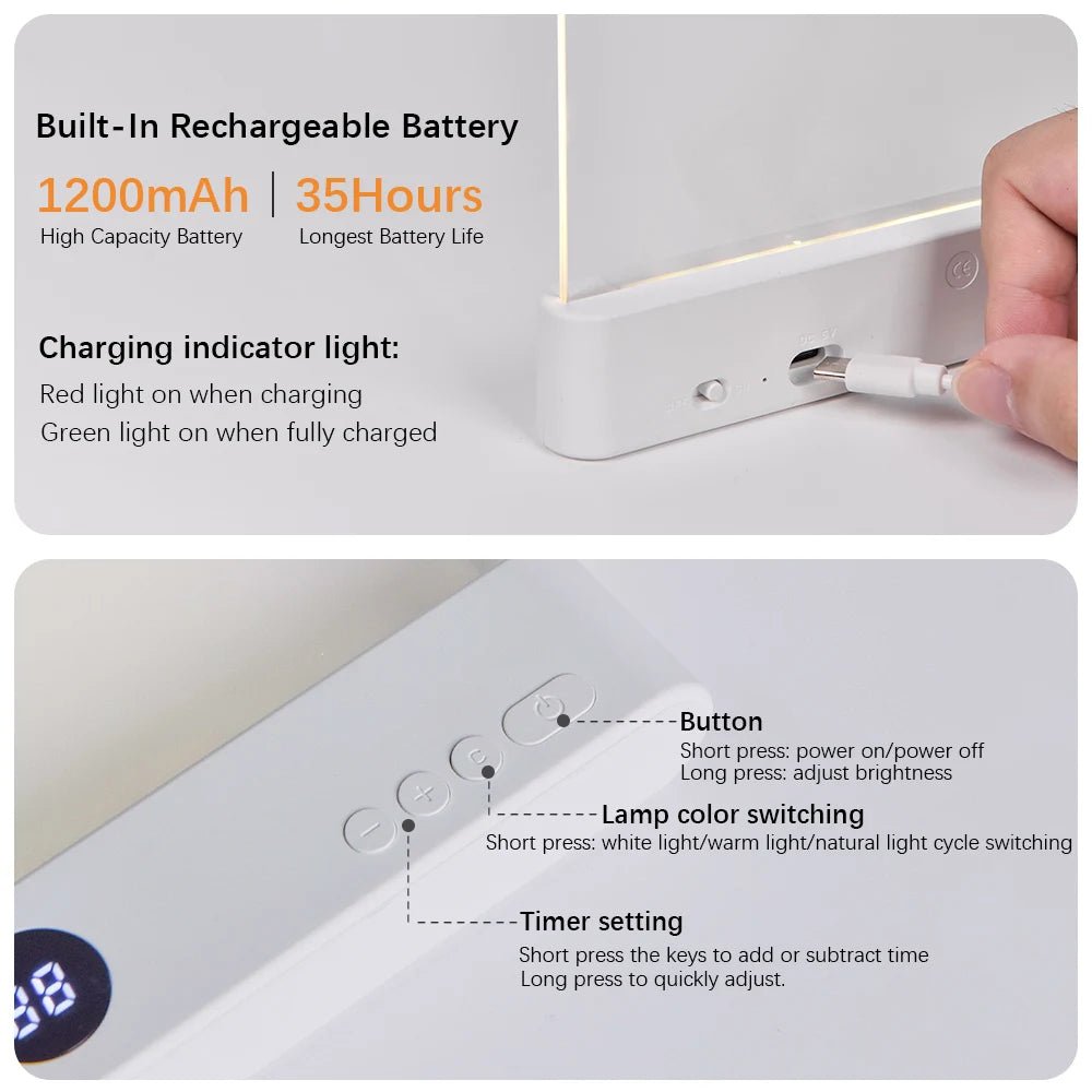 Reading Light Rechargeable, LED Reading Lamp with Timer and Dimming, Reading Lamp for Bed, Flat LED Panel Light_08
