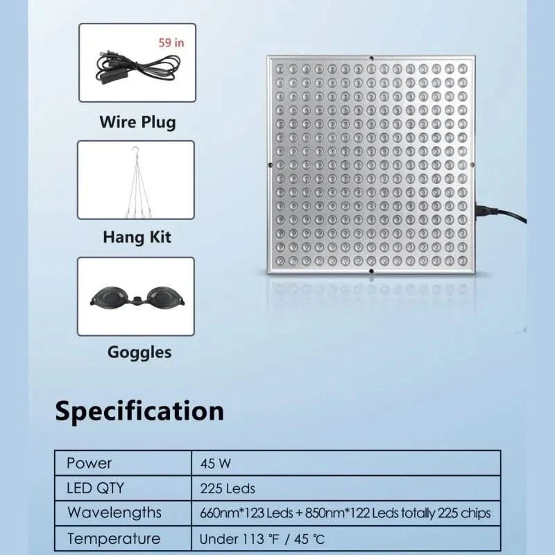 Red Light Therapy Panel with 225 LEDs, 850 nm Near Infrared Light Therapy for Skin and Body – image 7