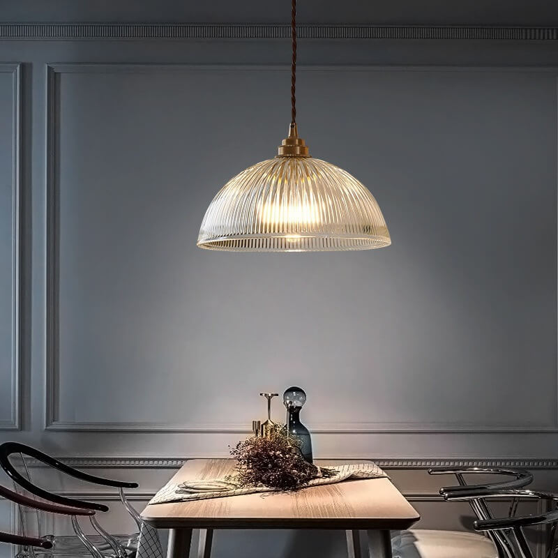 LuminaDome | Elegant Ribbed Glass Pendant Light Fixture 2