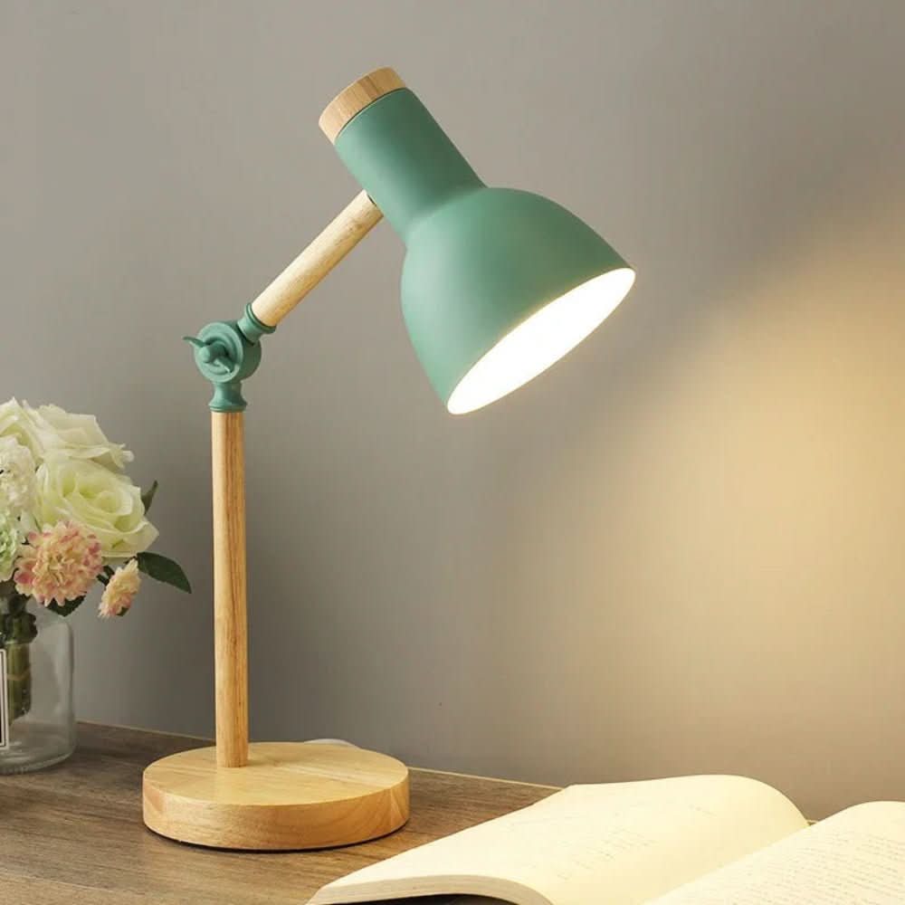 Table Lamps for Living Room, Wooden Bedside Lamp with Adjustable Arm, Scandinavian Style Desk Lamp with LED Bulb