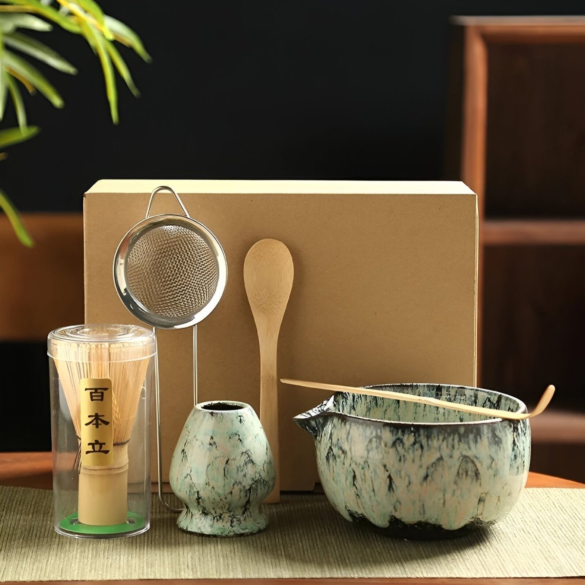 Matcha Set with Matcha Whisk and Bowl, 6 Piece Matcha Kit for Beginners, Tea Gift Set in Bamboo and Pottery_04