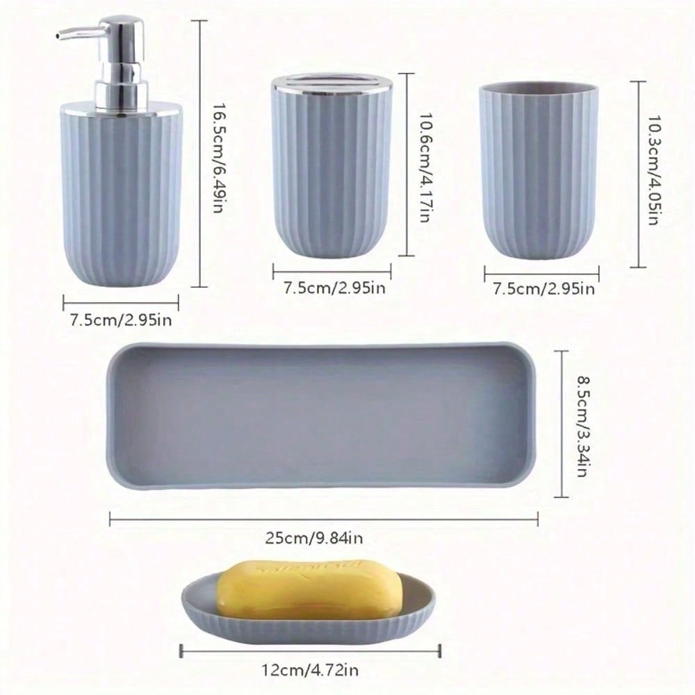 Bathroom Accessories Set, 5 Piece Bathroom Set with Soap Dispenser and Soap Dish, Toothbrush Holder with Cup and Tray_14