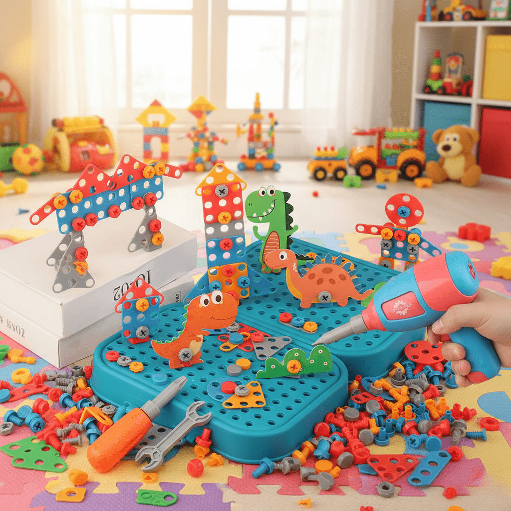 Childrens Tool Set with Toy Drill, 211 Piece Construction Toys, Educational Toys for Creativity and Learning